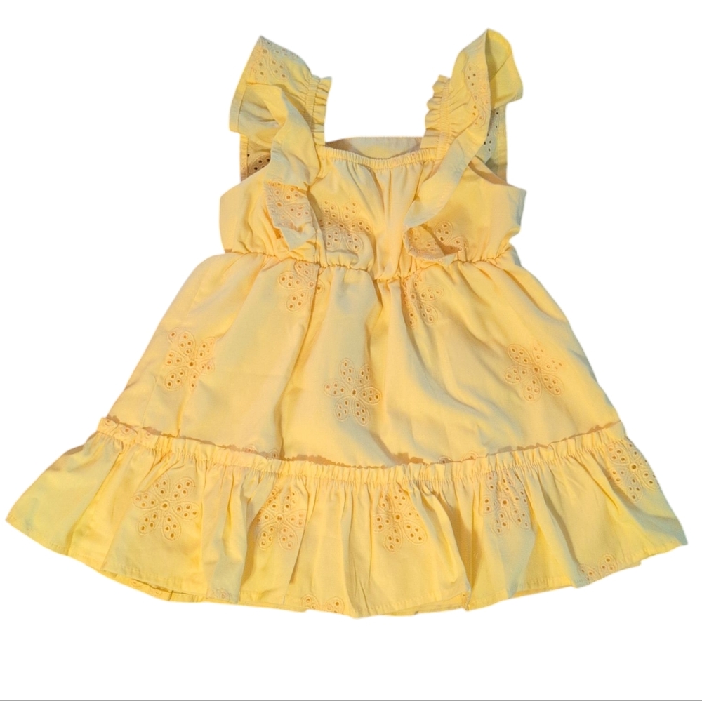 WONDER NATION NWT Solid Yellow Sun Dress With Flower Eyelet Detail